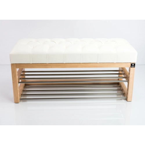 Ławeczka Pufa Pikowana Ekoskóra Biały Guzik Tapicerowany LPP-5 Rozmiary od 50 cm do 200 cm